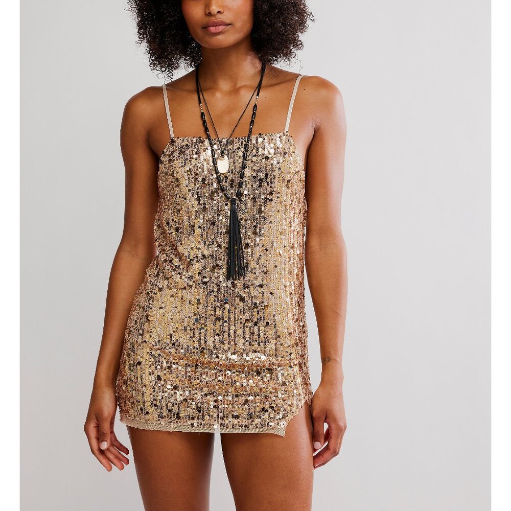 🆕 FREE PEOPLE Midnight Kiss Mini Slip / Gold Combo